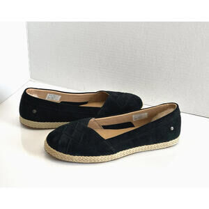 UGG Clarissa Women's 9.5 Black Woven Suede Leather Slip On Comfort Flats NEW